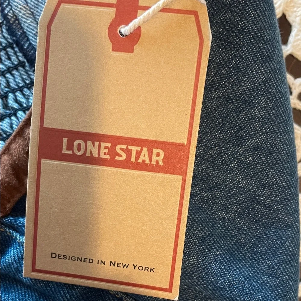 Denim Blue Crop Top with Brown Trim - Picture 5 of 5